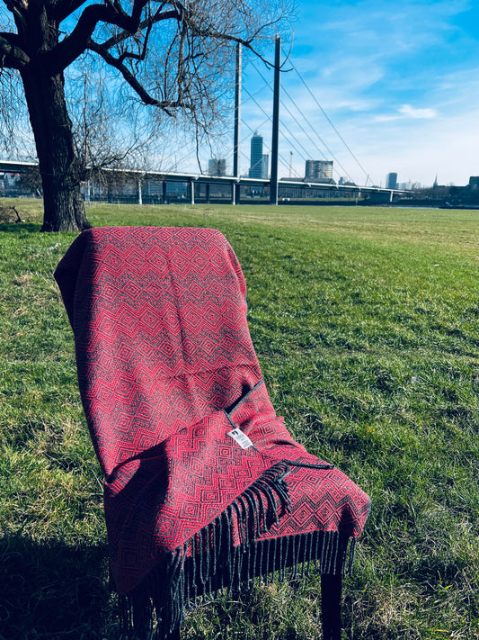 Alpaka Decke 100% Baby Alpaka Wolle Anthrazit Pink