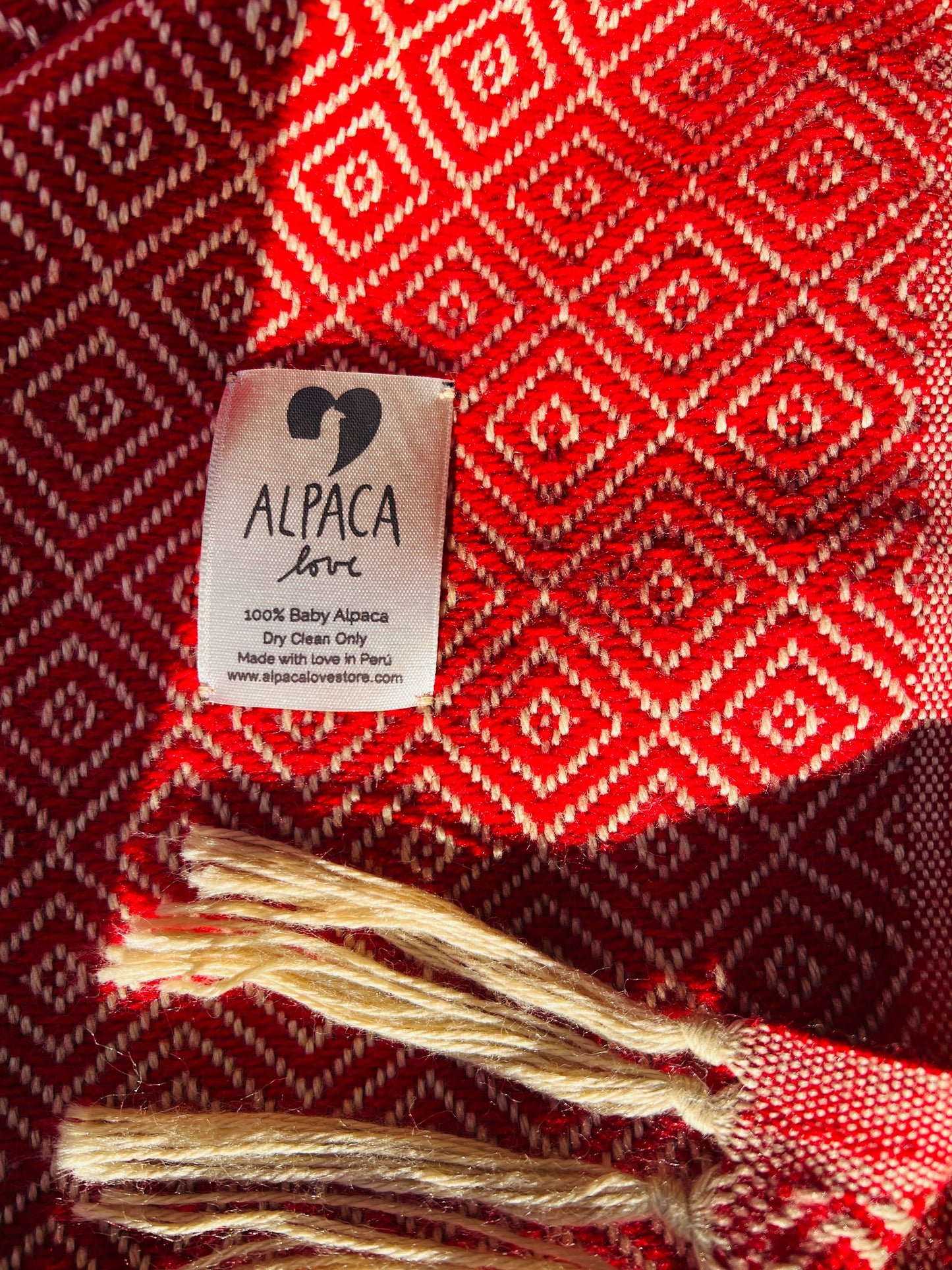 Alpaka Decke 100% Baby Alpaka Wolle Rot Beige