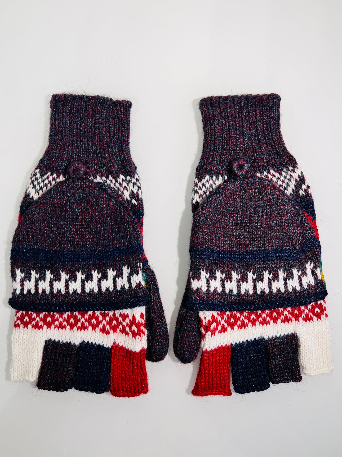 Alpaka Handschuhe / Klapp Fäustlinge Baby Alpaka Lila weiß