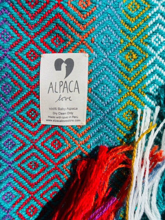 Alpaka Decke 100% Baby Alpaka Decke Grün Bunt