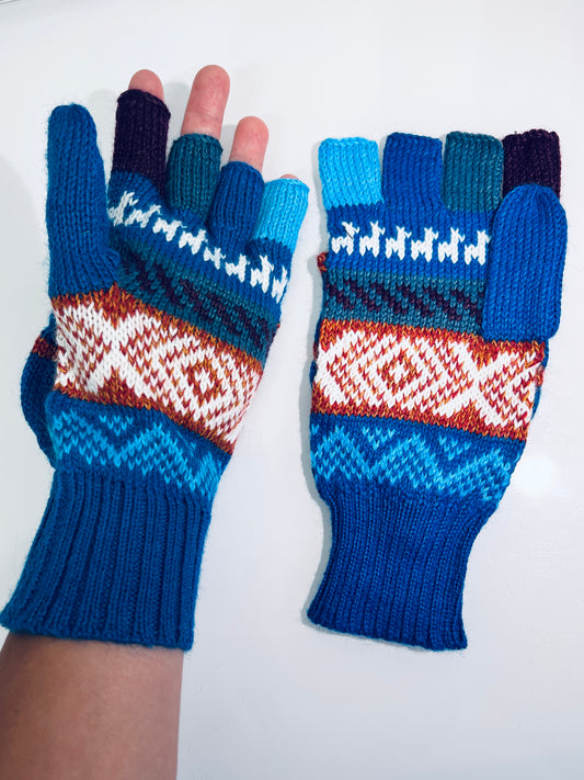 Alpaka Handschuhe / Klapp Fäustlinge Baby Alpaka Elektrik Blau