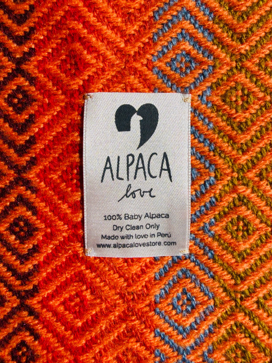 Alpaka Decke 100% Baby Alpaka Orange Neon Bunt