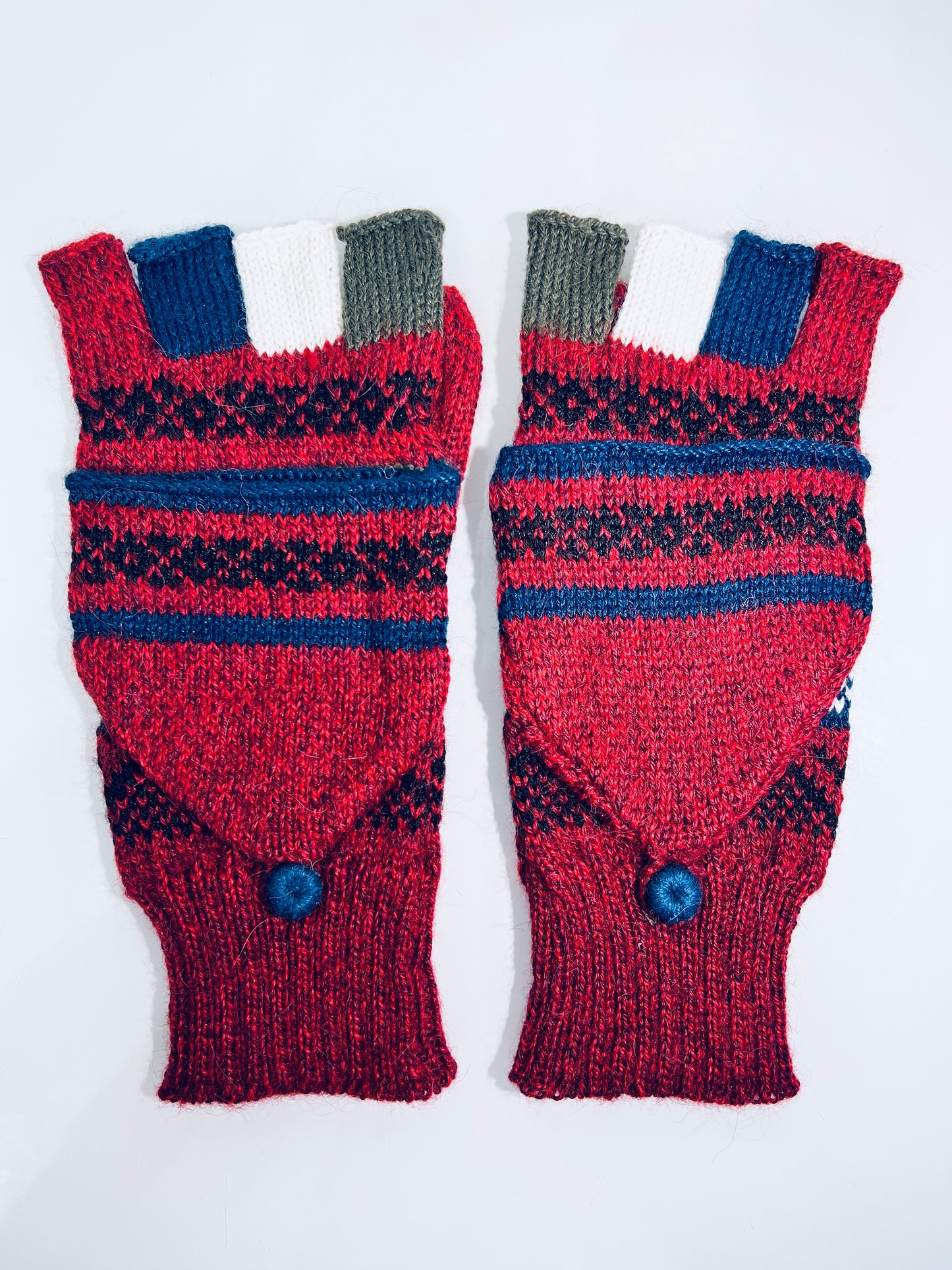 Alpaka Handschuhe / Klapp Fäustlinge Baby Alpaka Rot Blau