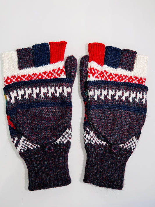 Alpaka Handschuhe / Klapp Fäustlinge Baby Alpaka Lila weiß