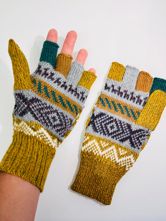 Alpaka Handschuhe / Klapp Fäustlinge Baby Alpaka Senf