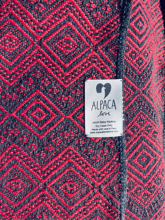 Alpaka Decke 100% Baby Alpaka Wolle Anthrazit Pink