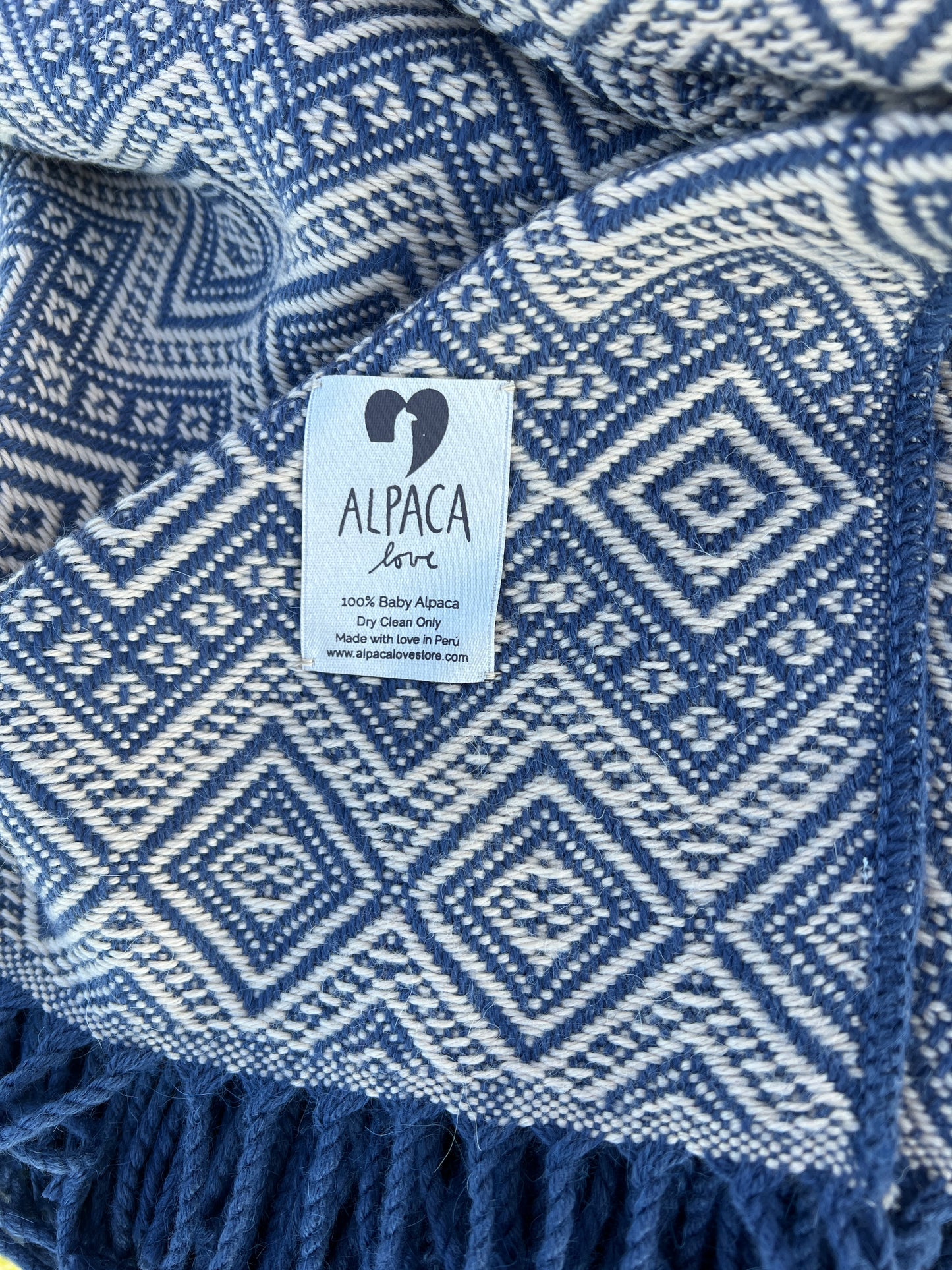 Alpaka Decke 100% Baby Alpaka Wolle Beige Blau
