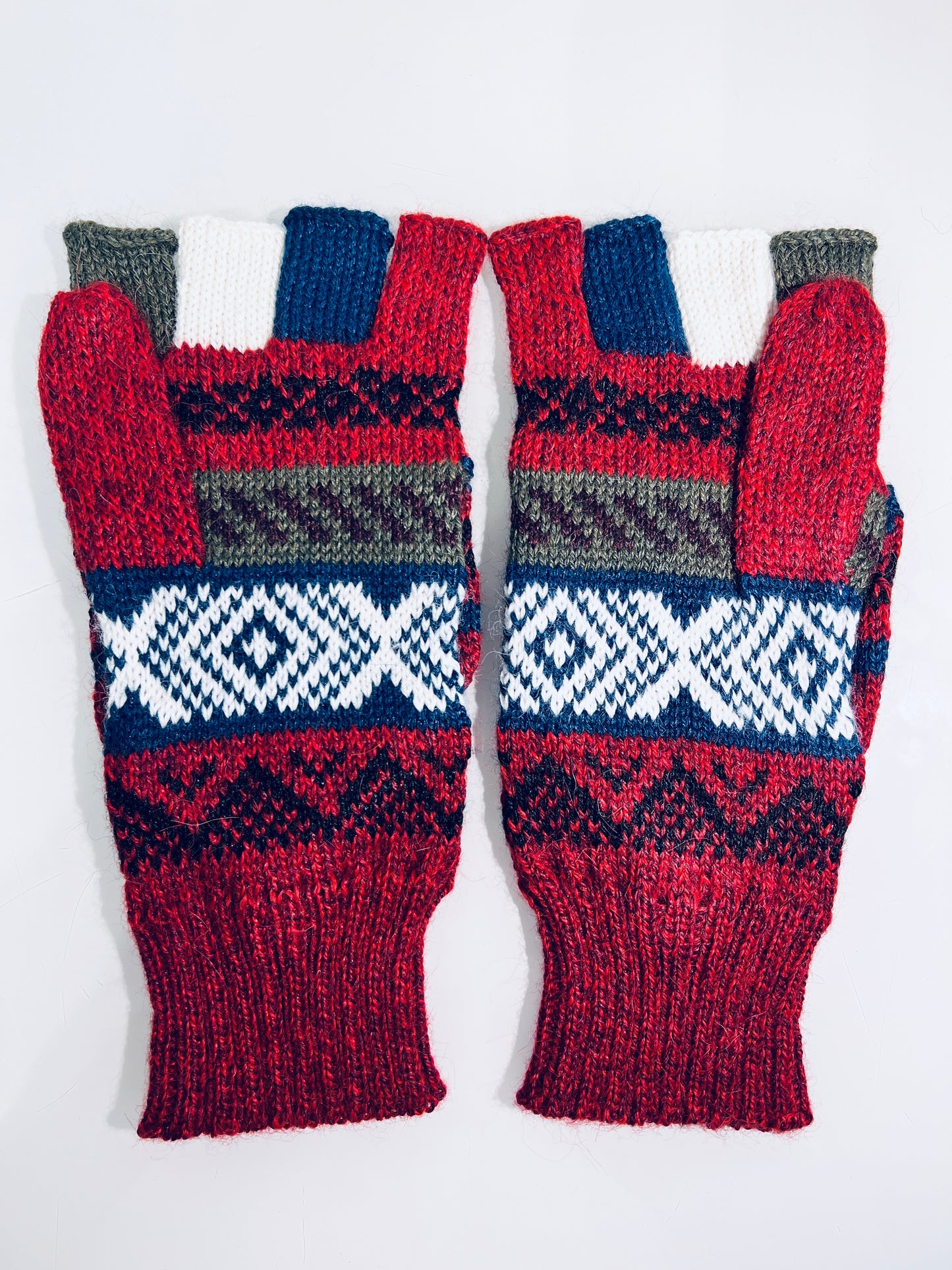 Alpaka Handschuhe / Klapp Fäustlinge Baby Alpaka Rot Blau
