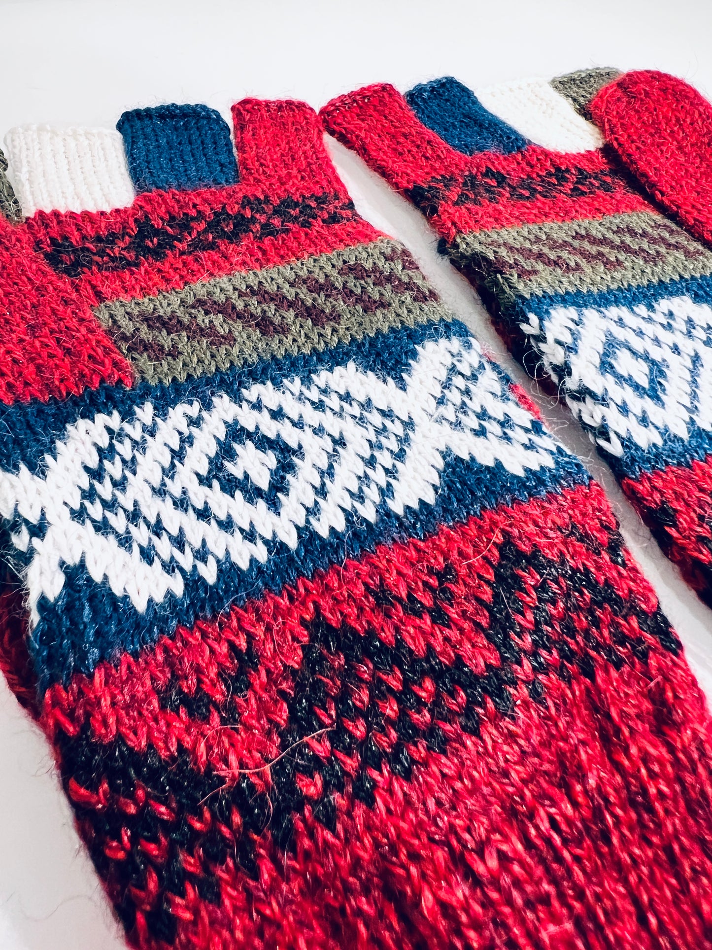 Alpaka Handschuhe / Klapp Fäustlinge Baby Alpaka Rot Blau
