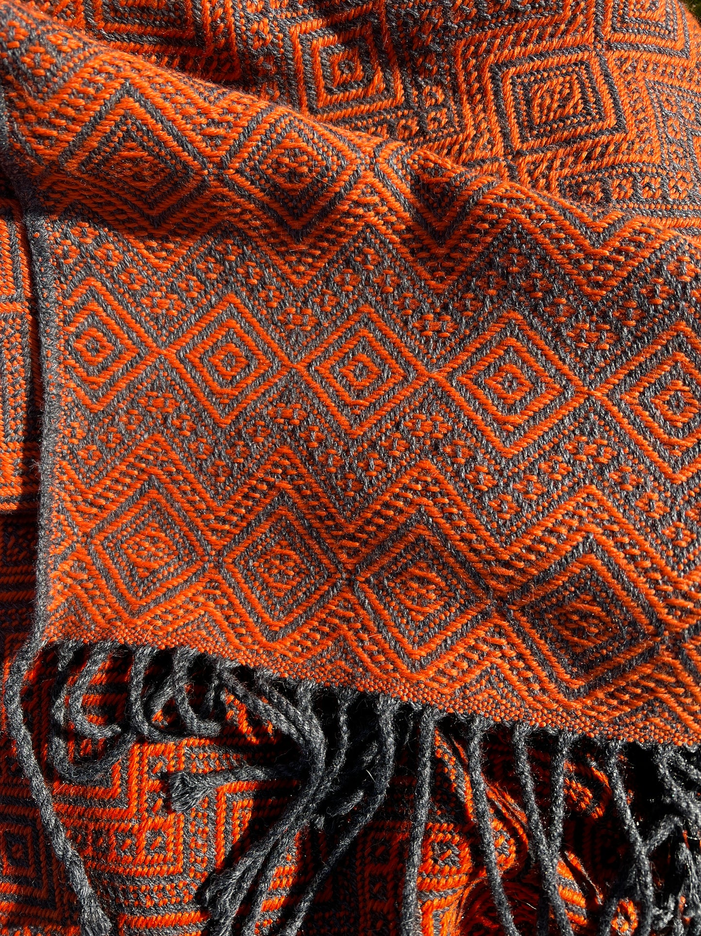 Alpaka Decke 100% Baby Alpaka Wolle Anthrazit Orange