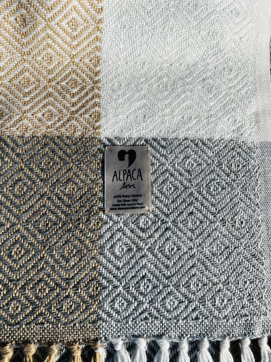 Alpaka Decke 100% Baby Alpaka Wolle Beige Weiß Grau