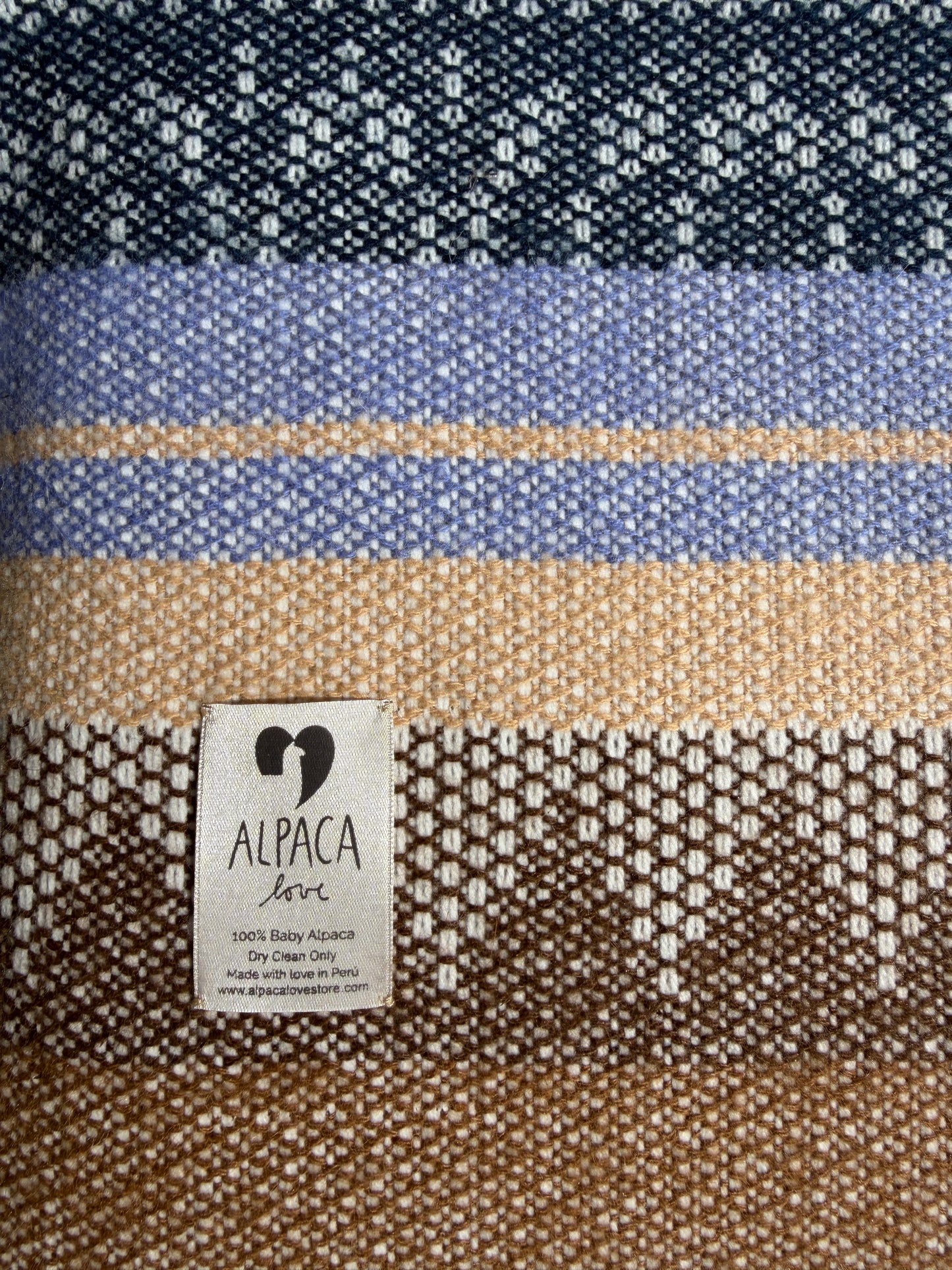Alpaka Decke XL 100% Baby Alpaka Wolle in Blau Beige