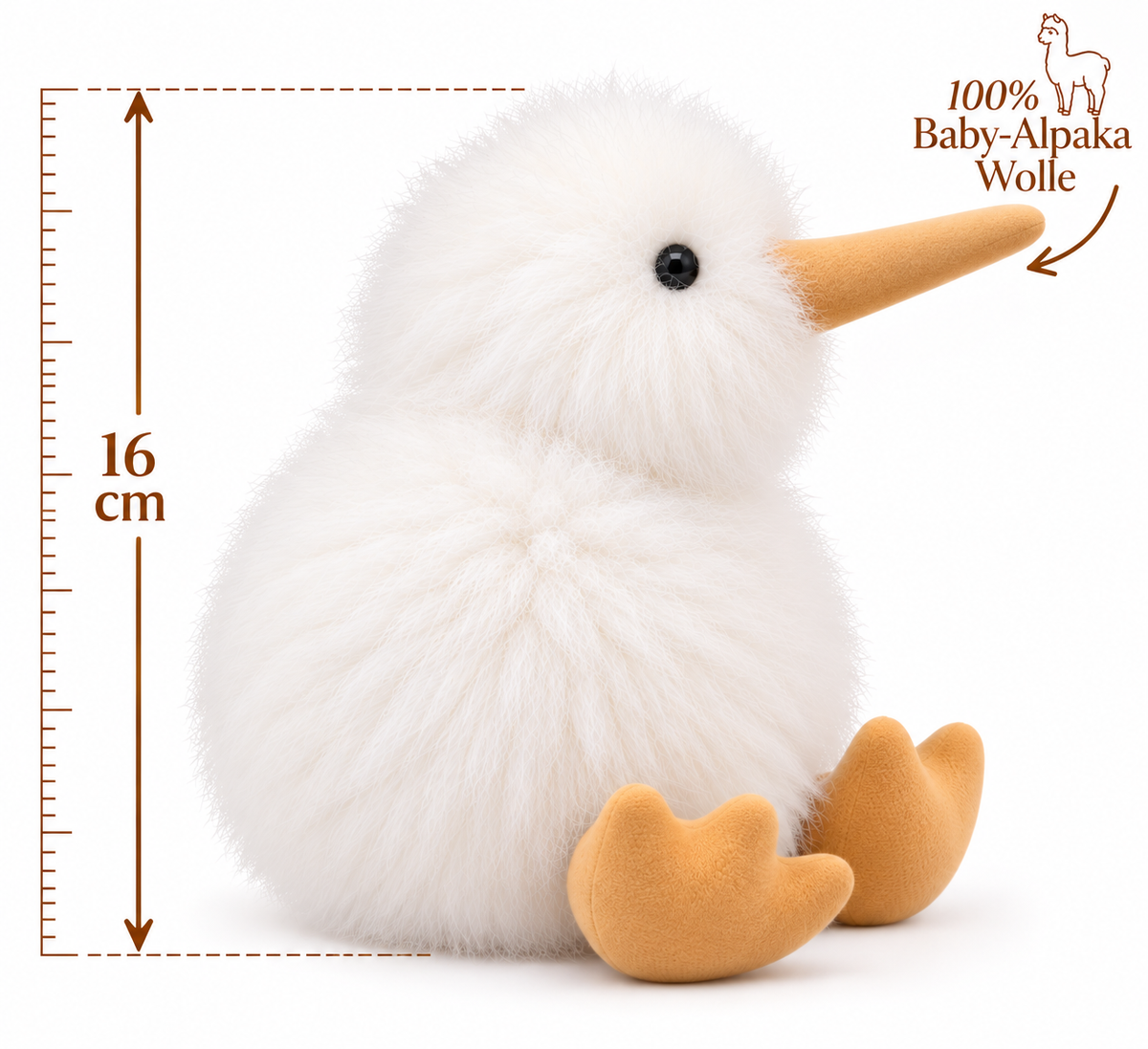 Kiwi Kuscheltier aus 100 % Baby Alpaka Wolle