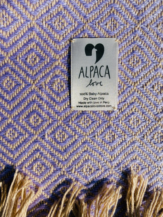 Alpaka Decke aus 100% Baby Alpaka Wolle Flieder Beige