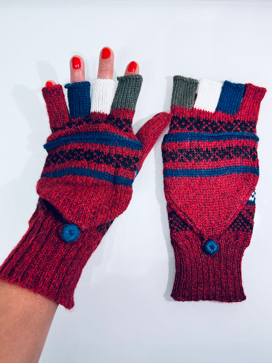 Alpaka Handschuhe / Klapp Fäustlinge Baby Alpaka Rot Blau