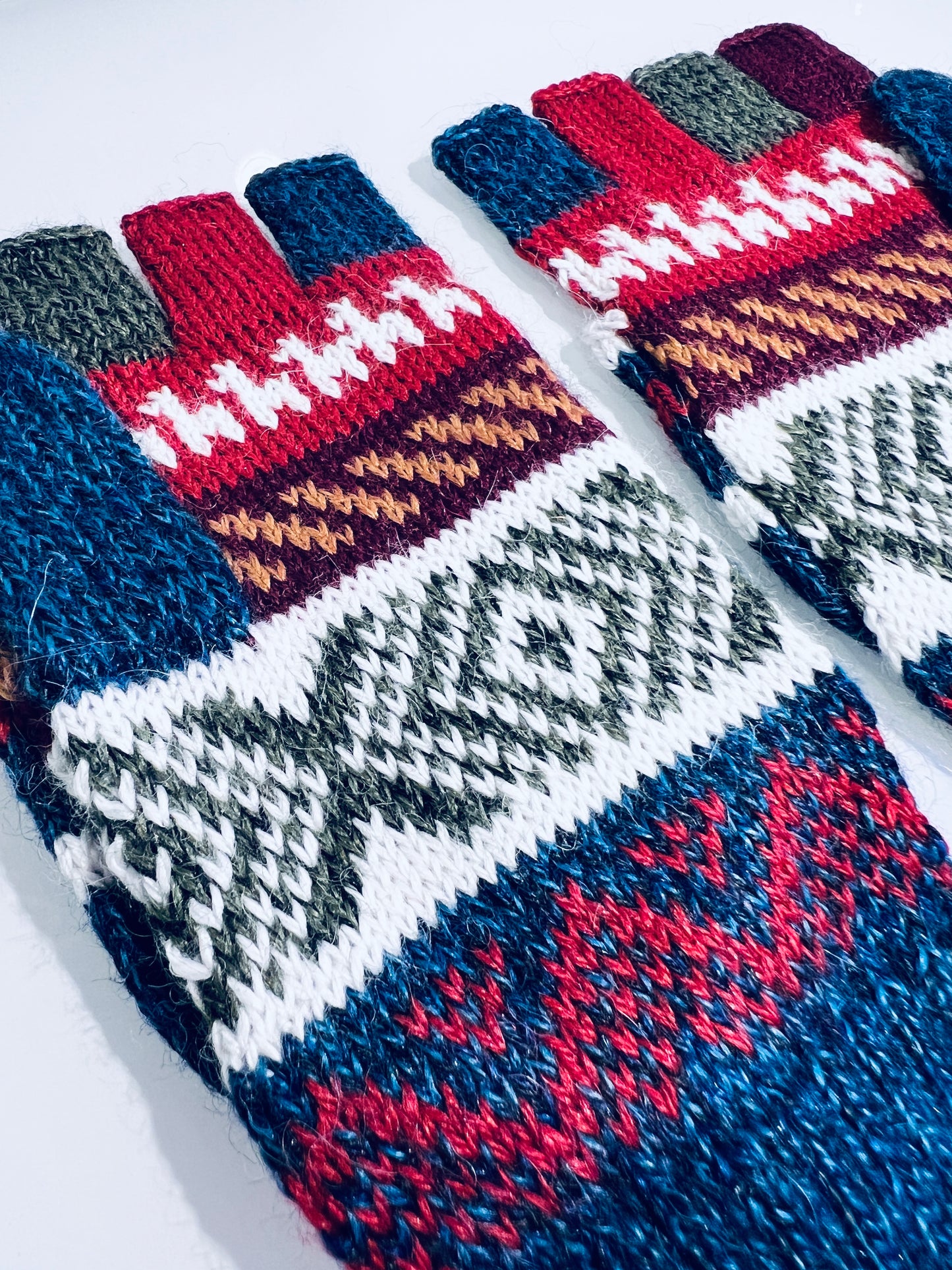 Alpaka Handschuhe / Klapp Fäustlinge Baby Alpaka Blau Rot