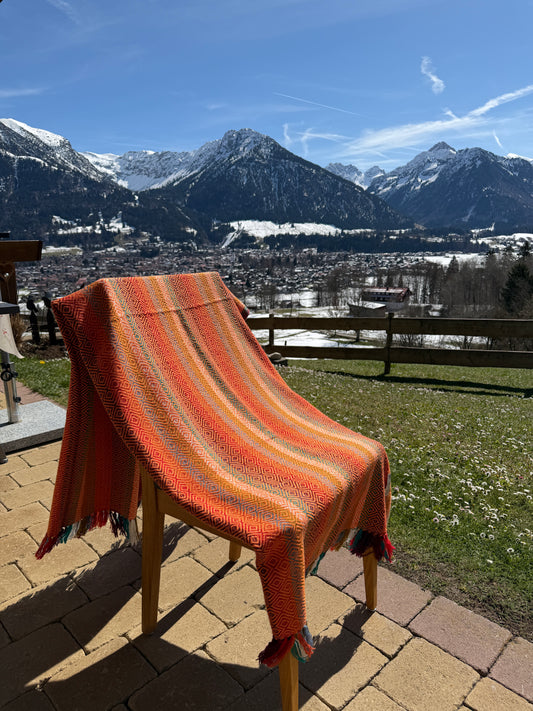 Alpaka Decke 100% Baby Alpaka Orange Neon Bunt