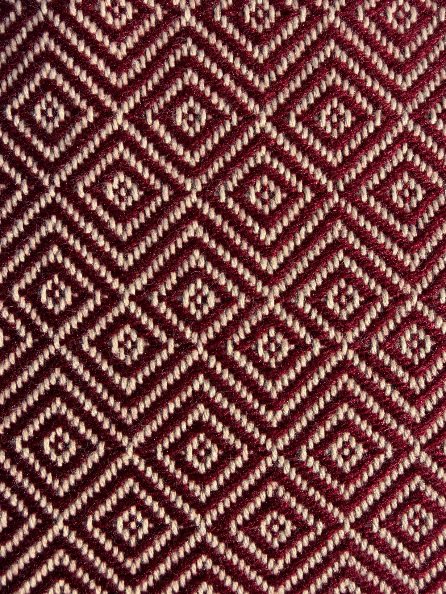 Alpaka Decke aus 100% Baby Alpaka Wolle Bordeaux Rot Beige
