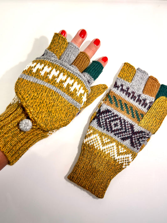 Alpaka Handschuhe / Klapp Fäustlinge Baby Alpaka Senf