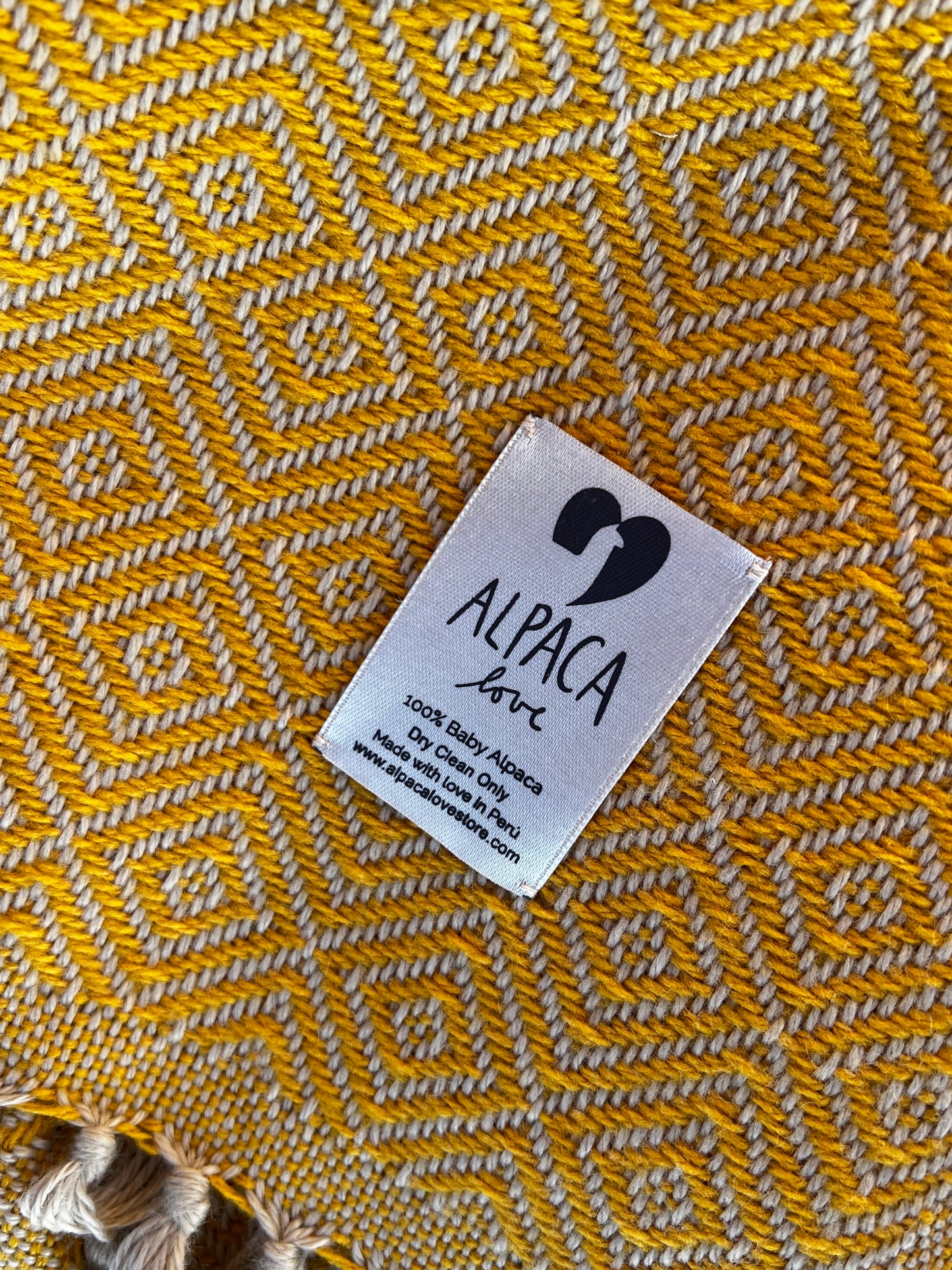 Alpaka Decke 100% Baby Alpaka Wolle Beige Gelb