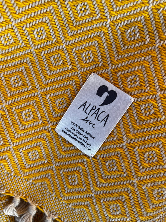 Alpaka Decke 100% Baby Alpaka Wolle Beige Gelb