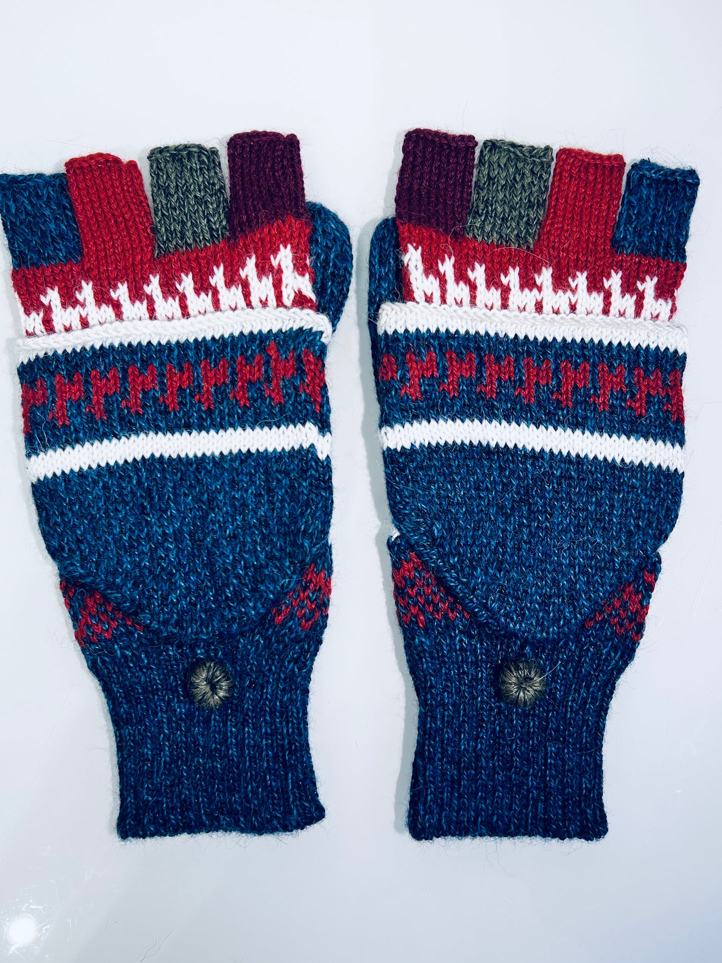 Alpaka Handschuhe / Klapp Fäustlinge Baby Alpaka Blau Rot