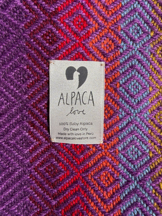 Alpaka Decke 100% Baby Alpaka Wolle Lila Bunt