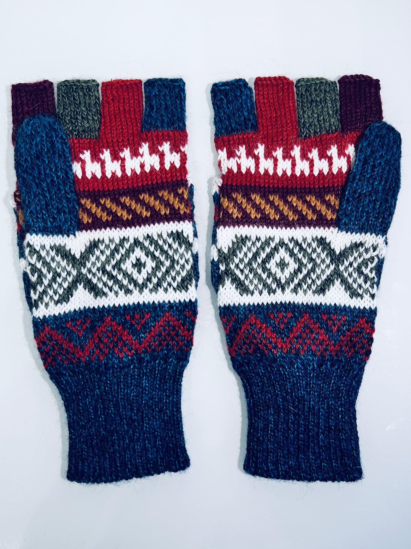 Alpaka Handschuhe / Klapp Fäustlinge Baby Alpaka Blau Rot