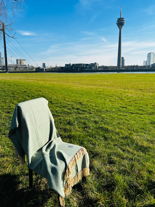 Alpaka Decke 100% Baby Alpaka Wolle Beige Grün