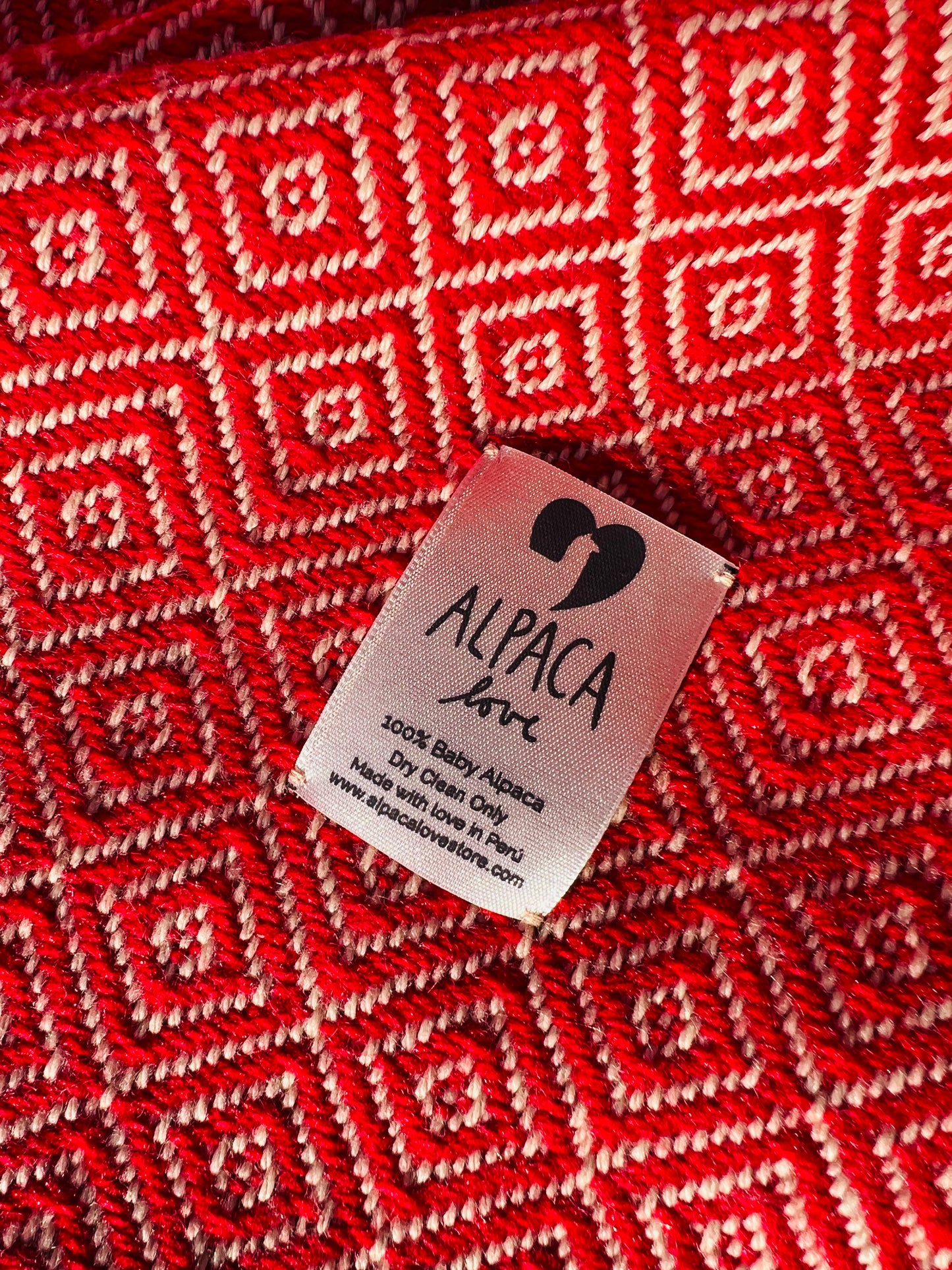 Alpaka Decke 100% Baby Alpaka Wolle Rot Beige