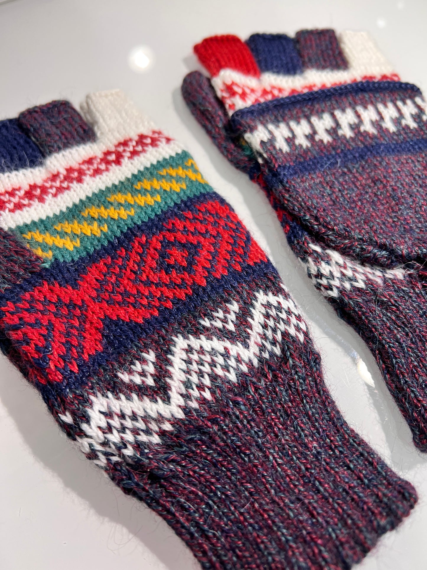 Alpaka Handschuhe / Klapp Fäustlinge Baby Alpaka Lila weiß