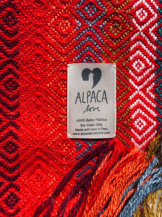 Alpaka Decke 100% Baby Alpaka Rot Bunt