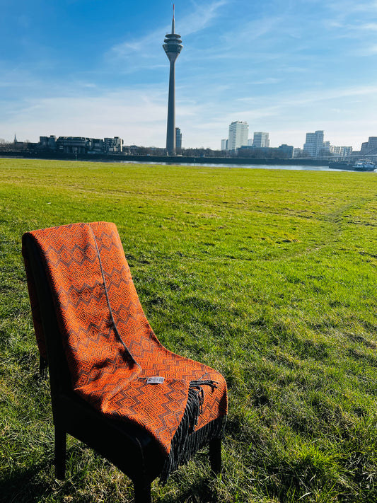 Alpaka Decke 100% Baby Alpaka Wolle Anthrazit Orange