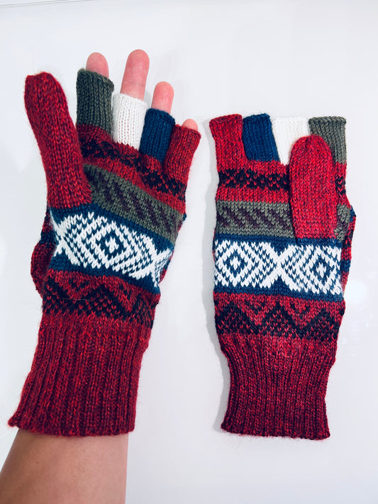 Alpaka Handschuhe / Klapp Fäustlinge Baby Alpaka Rot Blau