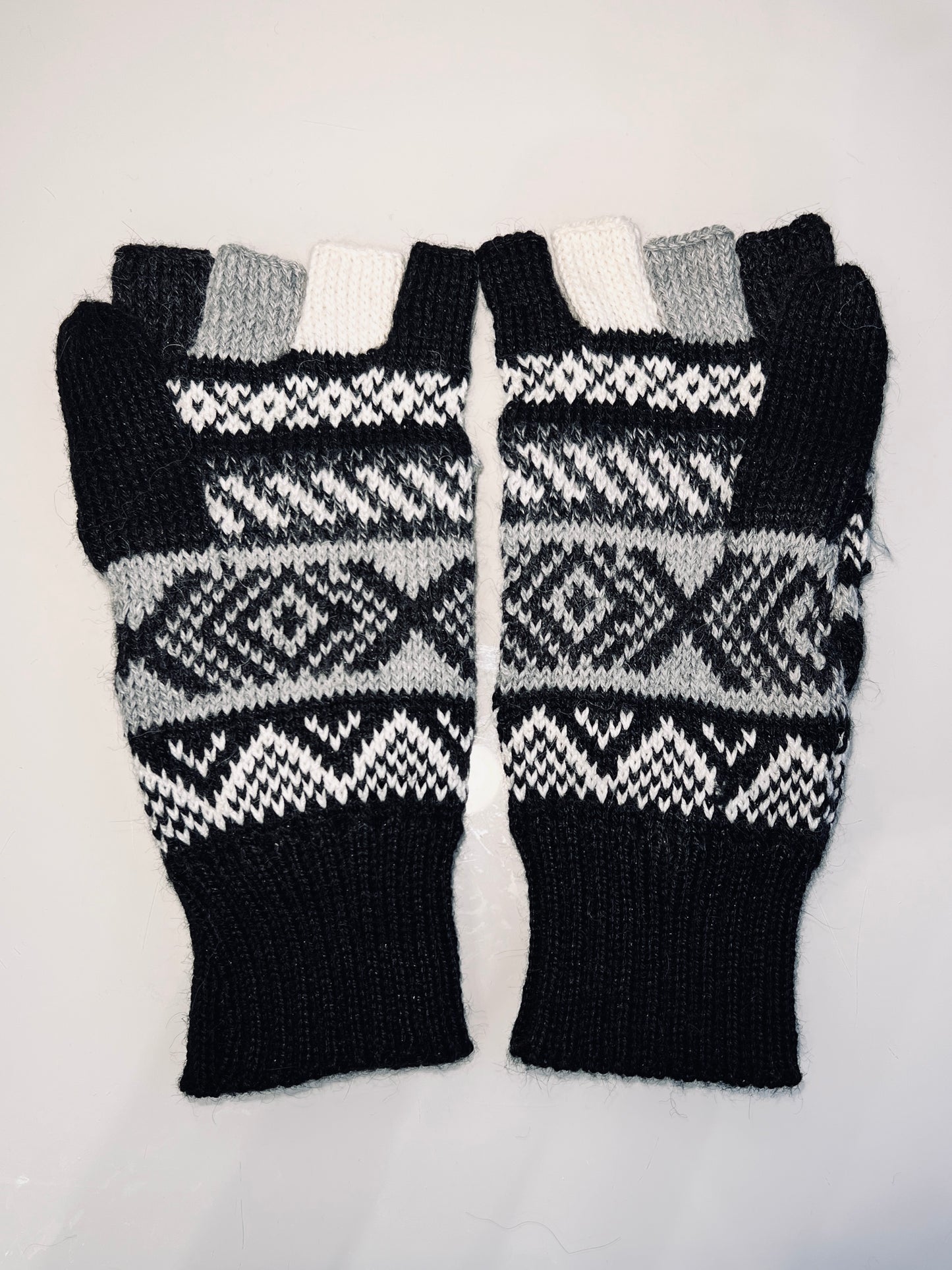 Alpaka Handschuhe / Klapp Fäustlinge Baby Alpaka Wolle Schwarz Grau
