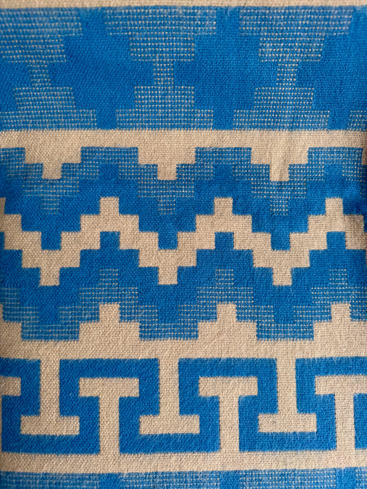 Alpaka Decke 100 % Baby Alpaka Wolle Blau Beige