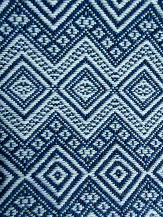 Alpaka Decke aus 100% Baby Alpaka Wolle Weiß Blau