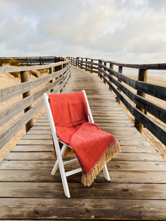 Alpaca blanket made of 100% baby alpaca wool orange-beige