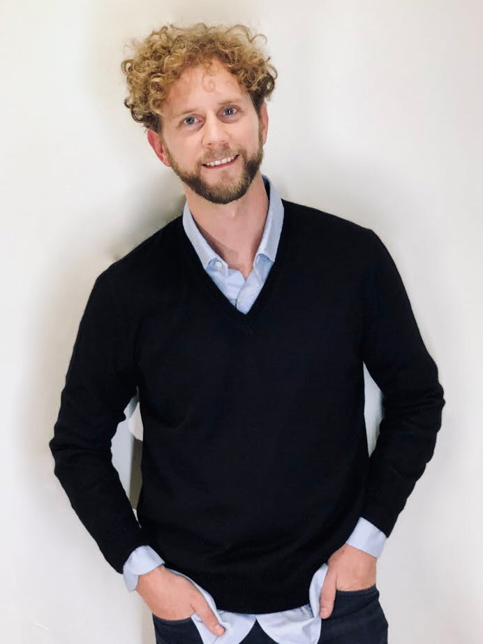 Alpaka Pullover Herren 100% Baby Alpaka Wolle Schwarz