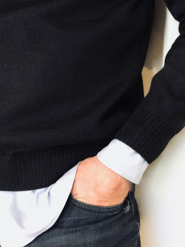 Alpaka Pullover Herren 100% Baby Alpaka Wolle Schwarz