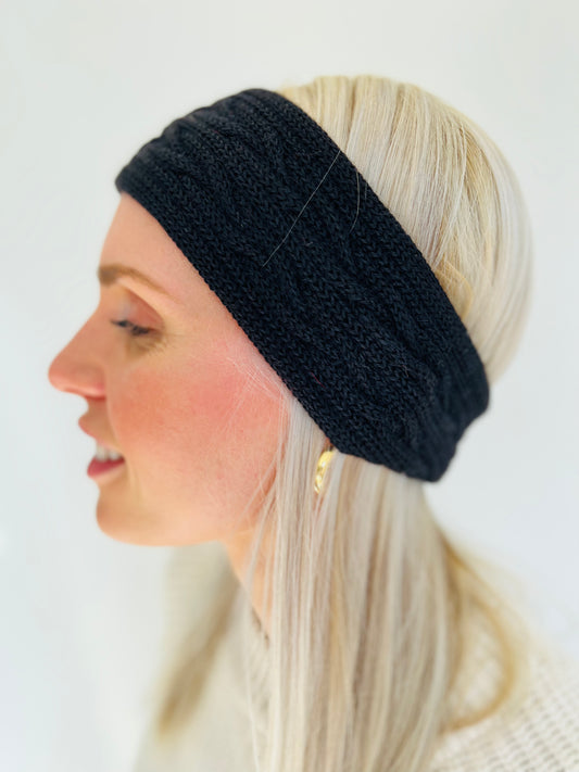 Stirnband 100% Baby Alpaka Wolle Schwarz