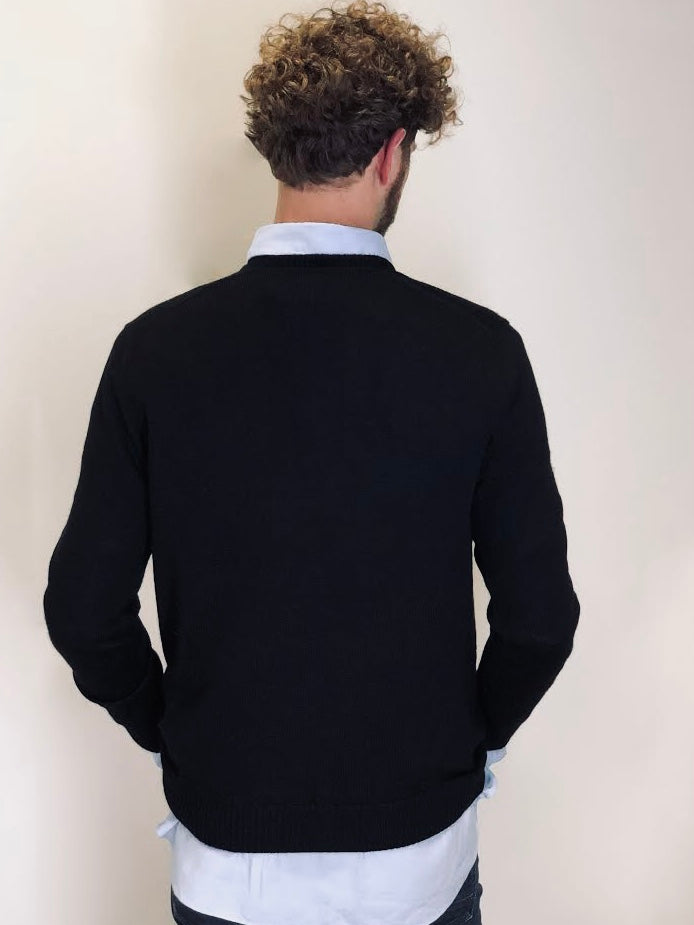 Alpaka Pullover Herren 100% Baby Alpaka Wolle Schwarz