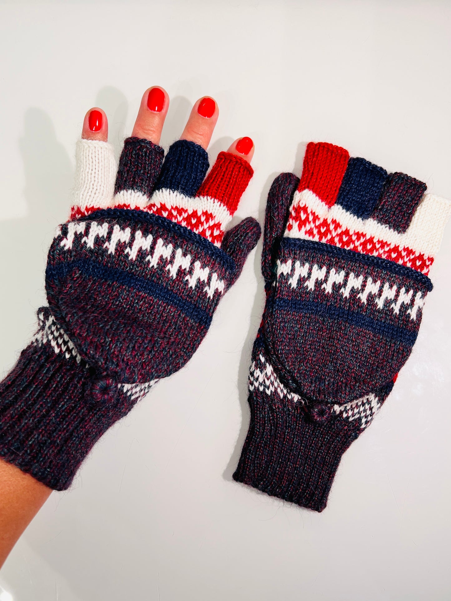 Alpaka Handschuhe / Klapp Fäustlinge Baby Alpaka Lila weiß