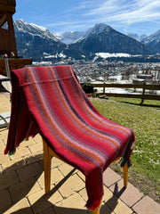 Alpaka Decke 100% Baby Alpaka Wolle Bordeau Rot Bunt