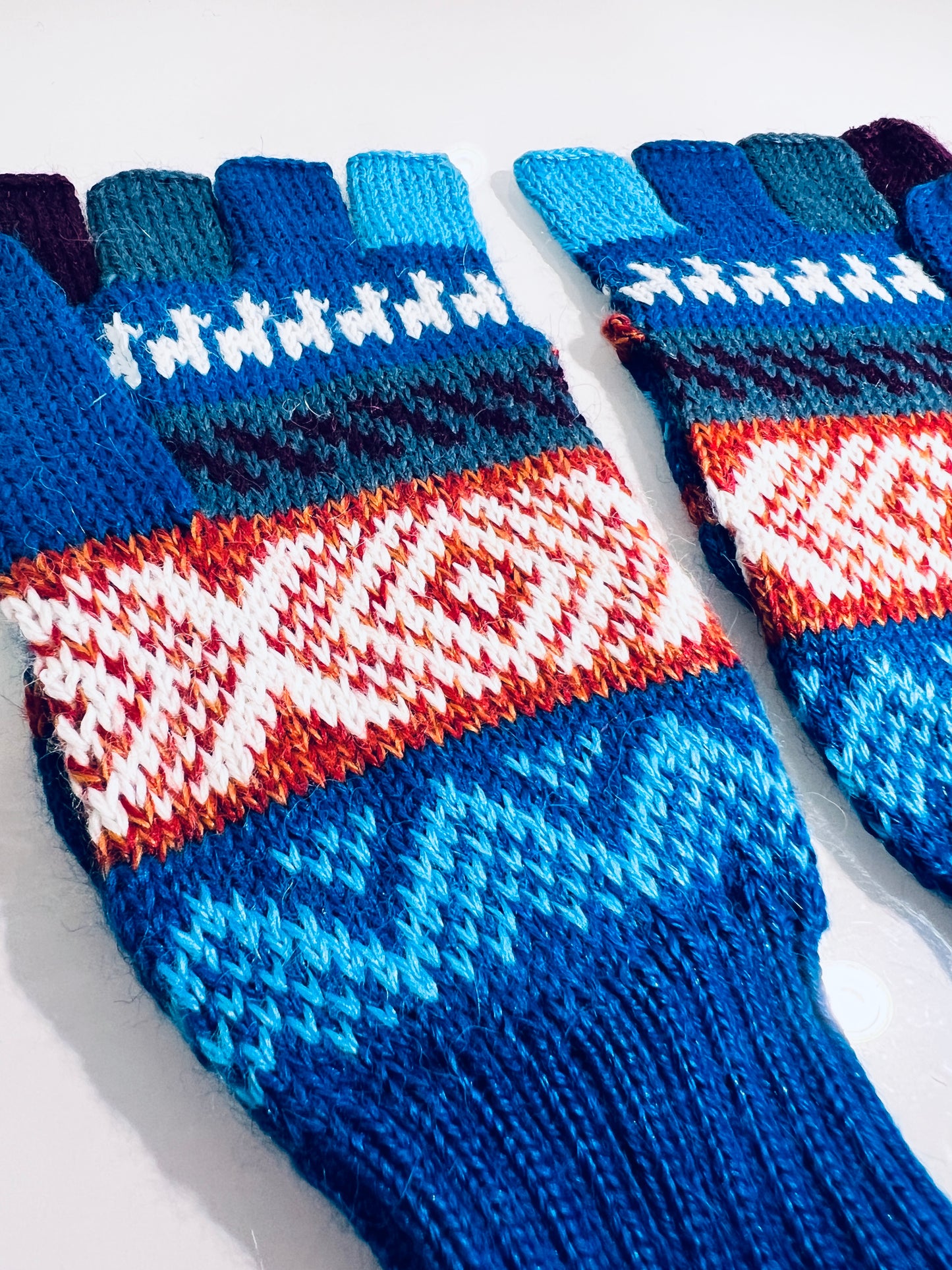 Alpaka Handschuhe / Klapp Fäustlinge Baby Alpaka Elektrik Blau