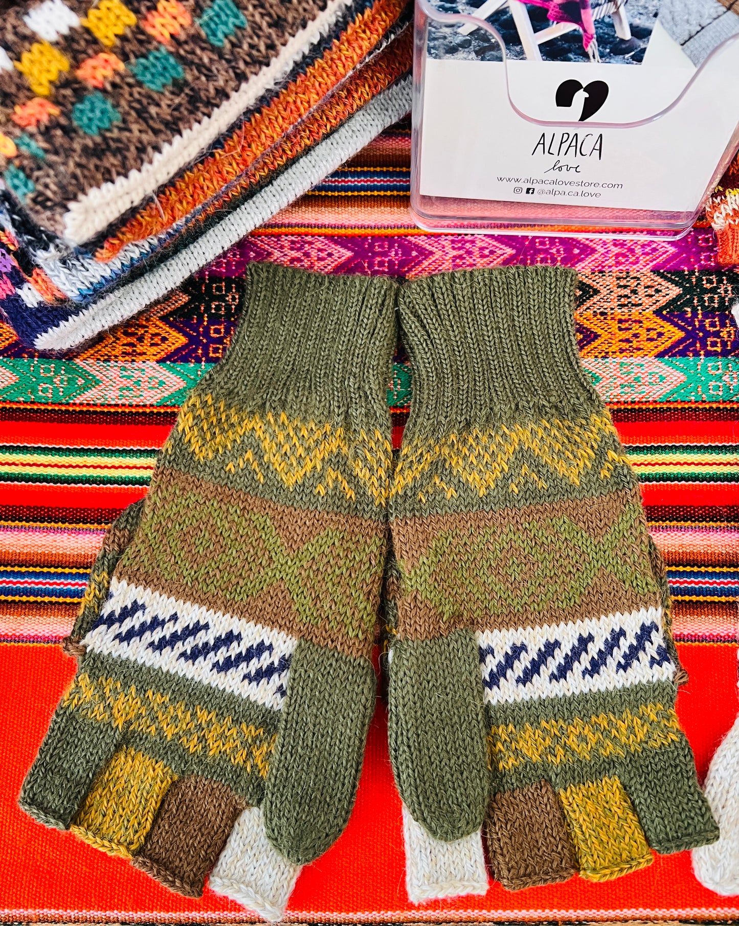 Alpaka Handschuhe / Klapp Fäustlinge Baby Alpaka Wolle Grün