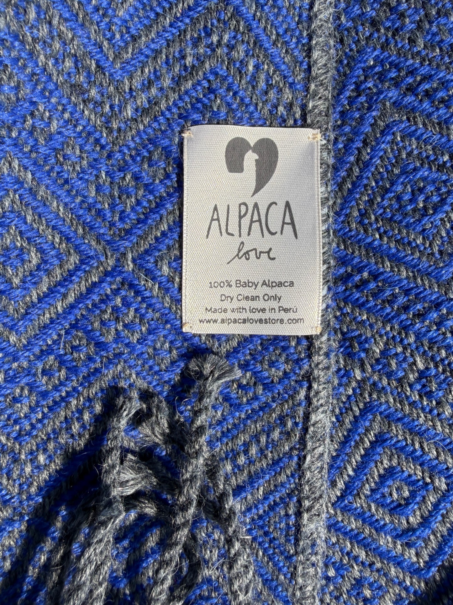 Alpaka Decke aus 100% Baby Alpaka Wolle Blau Anthrazit