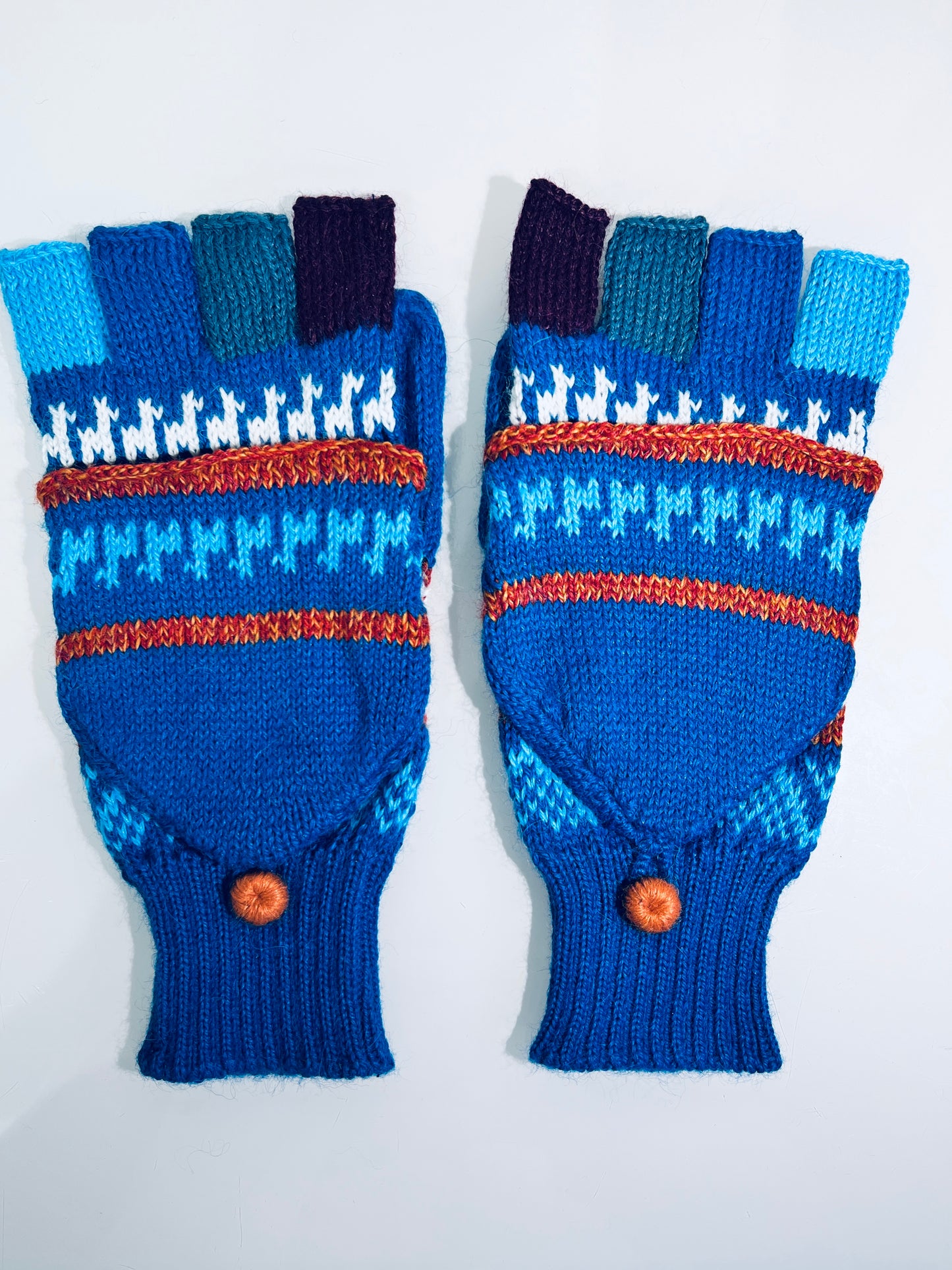 Alpaka Handschuhe / Klapp Fäustlinge Baby Alpaka Elektrik Blau