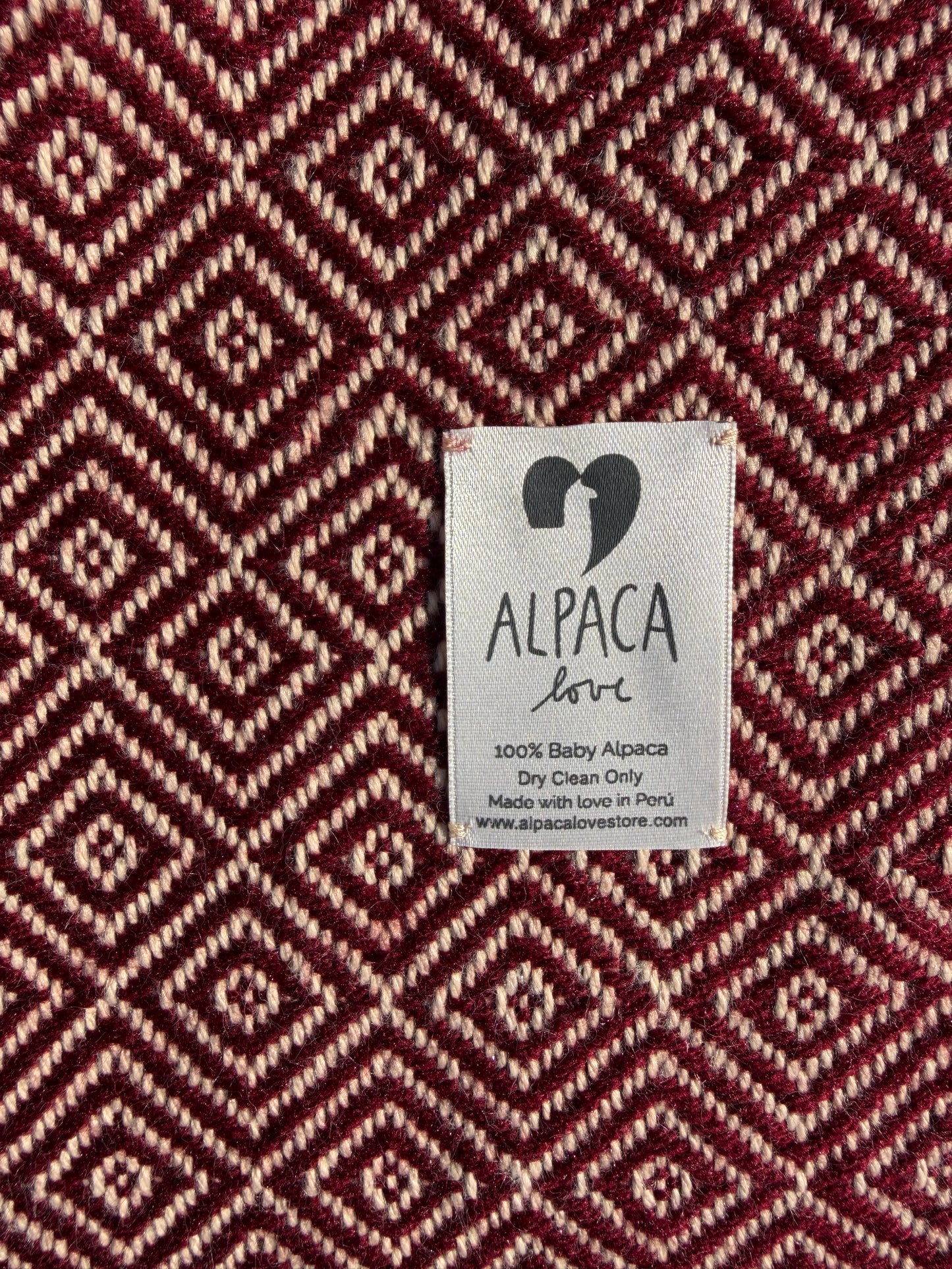 Alpaka Decke aus 100% Baby Alpaka Wolle Bordeaux Rot Beige