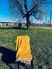 Alpaka Decke 100% Baby Alpaka Wolle Beige Gelb